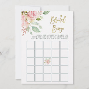 Pretty Pink Roses   Bridal Shower Bingo Game Card