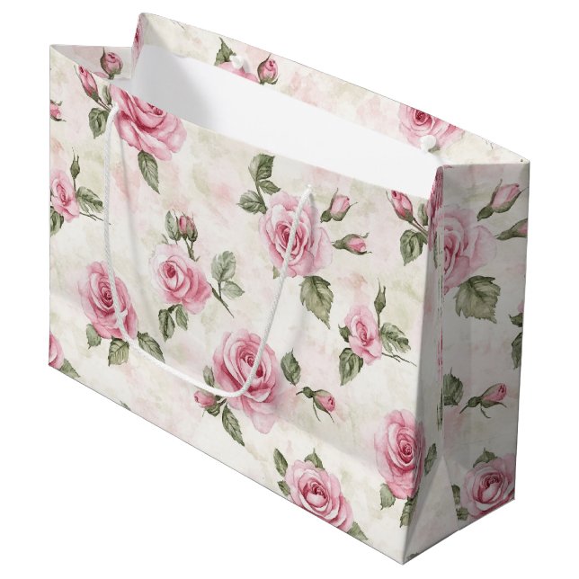 Pretty Pink Roses Bridal Shower Large Gift Bag (Front Angled)
