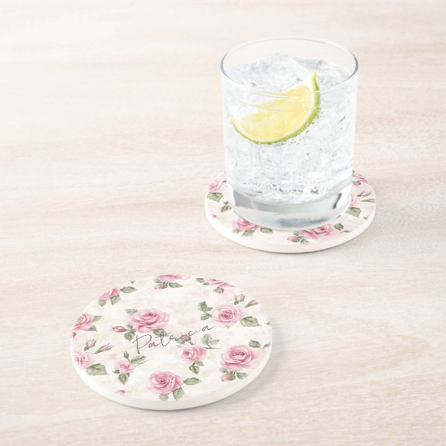 Pretty Pink Roses   Coaster (Side)
