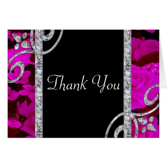 Pretty Pink Roses & Diamond Swirls Wedding Card