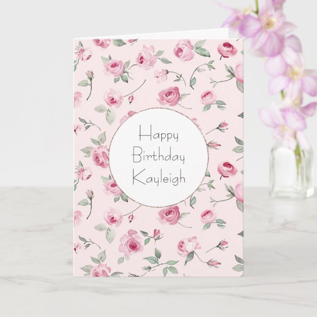 Pretty Pink Roses Floral Birthday Card (Orchid)