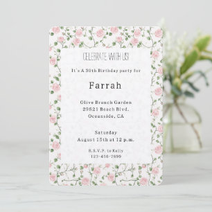 Pretty Pink Roses Floral Birthday Invitation