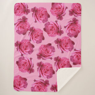 Pretty pink roses floral boho stylish beautiful sherpa blanket