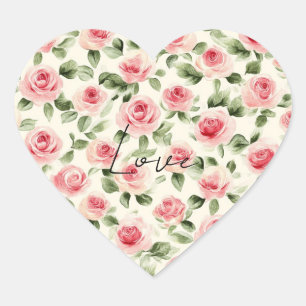 Pretty Pink Roses Floral Bridal Shower Heart Sticker
