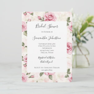 Pretty Pink Roses Floral Bridal Shower Invitation