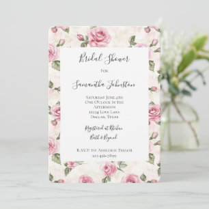 Pretty Pink Roses Floral Bridal Shower Invitation