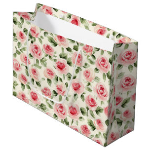 Pretty Pink Roses Floral Bridal Shower Large Gift Bag