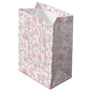 Pretty Pink Roses Floral Bridal Shower Medium Gift Bag