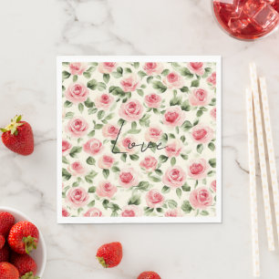 Pretty Pink Roses Floral Bridal Shower Napkin