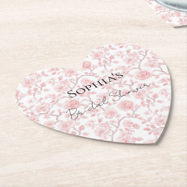 Pretty Pink Roses Floral Bridal Shower Paper Coaster (Angled)