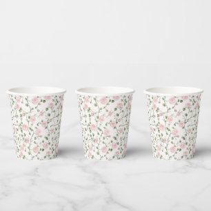 Pretty Pink Roses Floral Bridal Shower Paper Cups