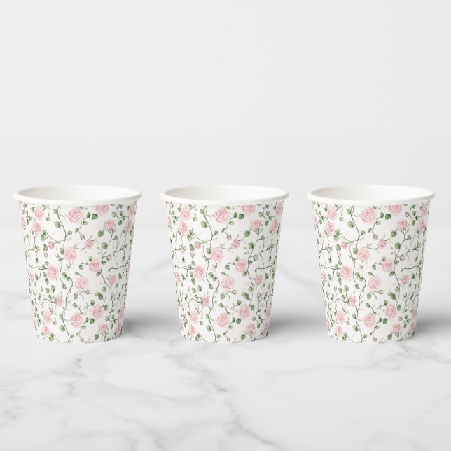 Pretty Pink Roses Floral Bridal Shower Paper Cups (Multi)