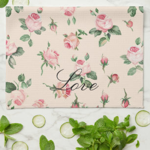 Pretty Pink Roses Floral Bridal Shower Tea Towel
