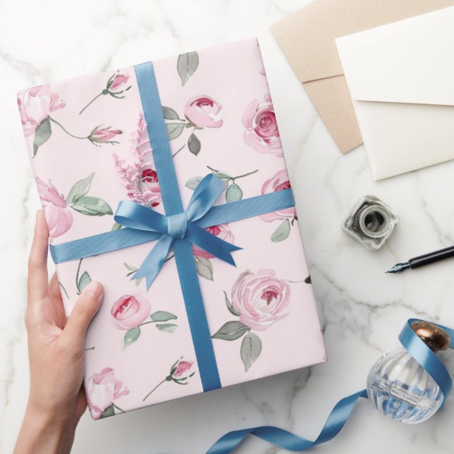 Pretty Pink Roses Floral Bridal Shower Wrapping Paper (Gifting)