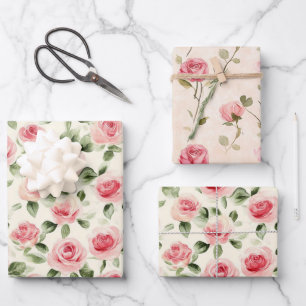 Pretty Pink Roses Floral Bridal Shower Wrapping Paper Sheet
