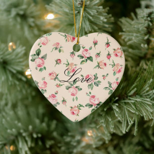 Pretty Pink Roses Floral Ceramic Tree Decoration