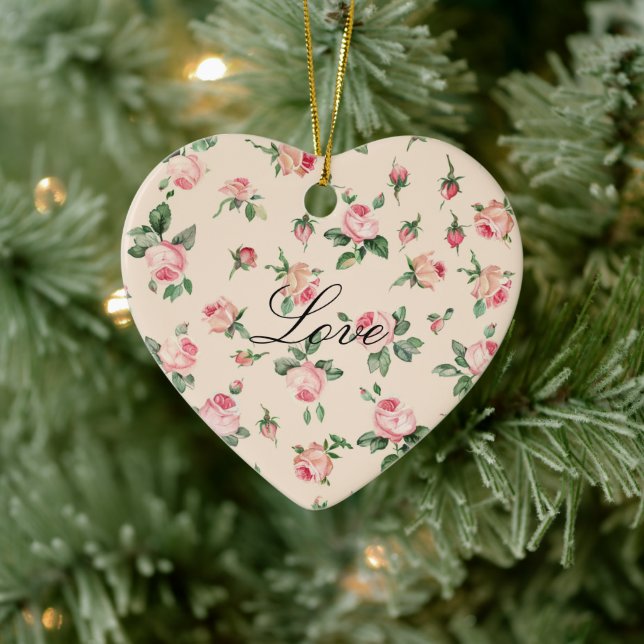 Pretty Pink Roses Floral Ceramic Tree Decoration (Tree)