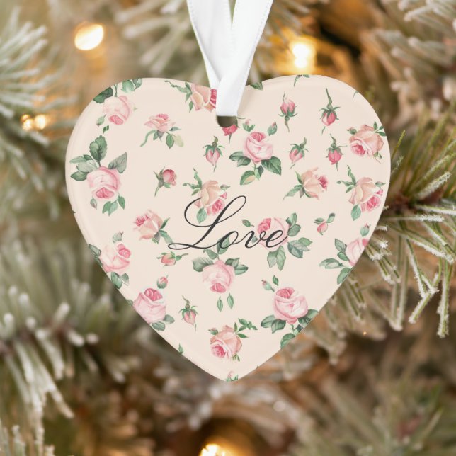 Pretty Pink Roses Floral Christmas Ornament (Tree)