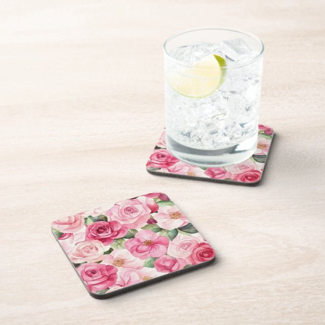 Pretty Pink Roses Floral  Coaster (Right Side)