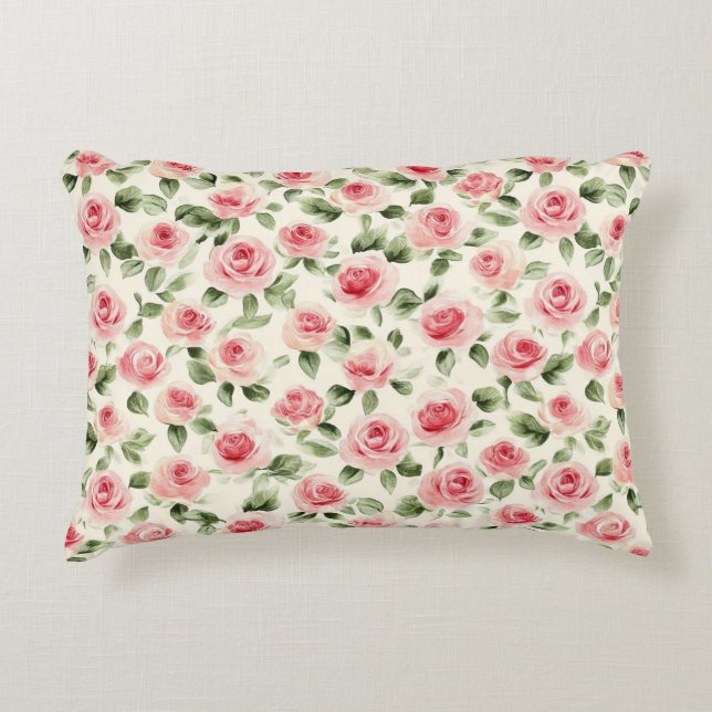 Pretty Pink Roses Floral  Decorative Cushion (Front)