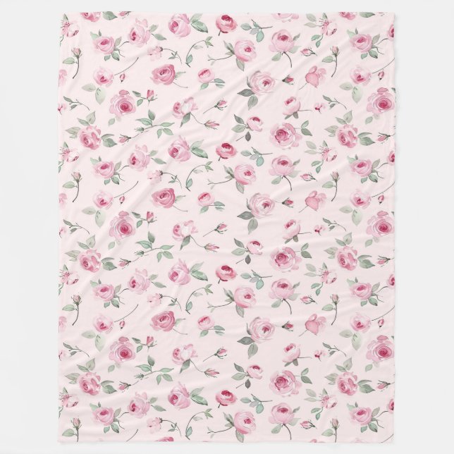 Pretty Pink Roses Floral  Fleece Blanket (Front)