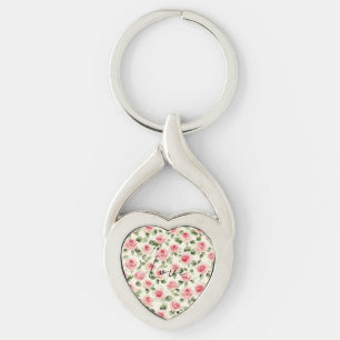 Pretty Pink Roses Floral Key Ring