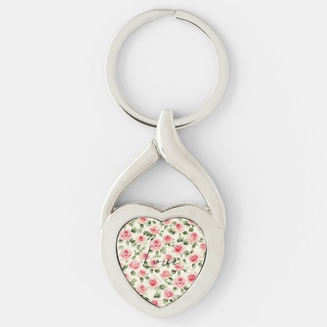 Pretty Pink Roses Floral Key Ring (Front)