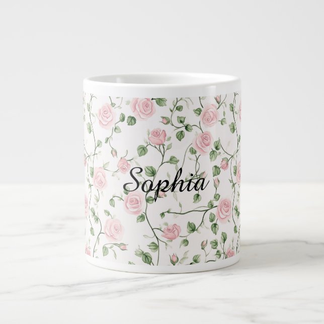 Pretty Pink Roses Floral   Large Coffee Mug (Front)