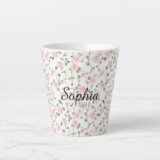 Pretty Pink Roses Floral   Latte Mug (Front)