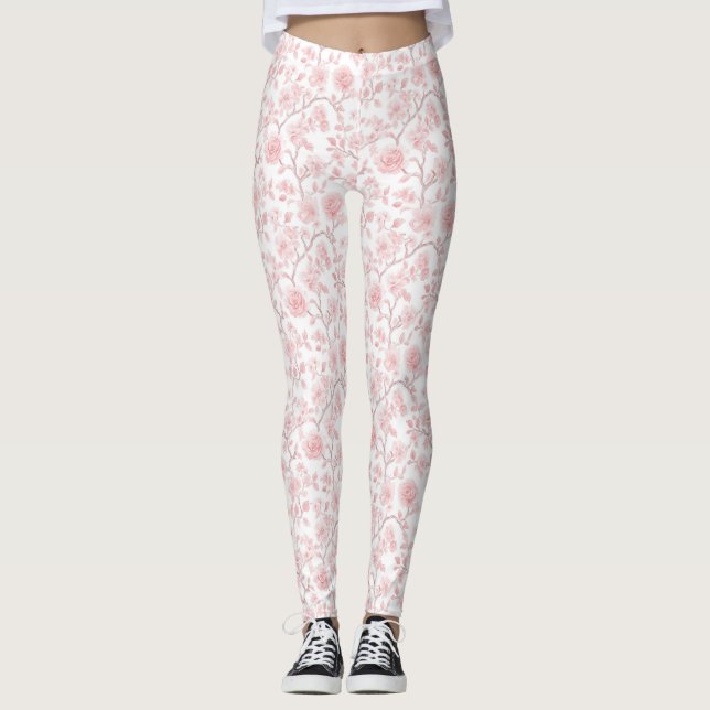 Pretty Pink Roses Floral Leggings (Front)