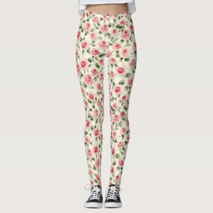 Pretty Pink Roses Floral Leggings