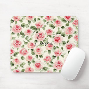 Pretty Pink Roses Floral Mouse Mat