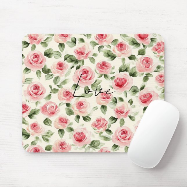 Pretty Pink Roses Floral Mouse Mat (With Mouse)
