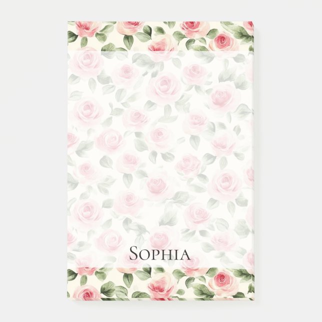 Pretty Pink Roses Floral Post-it Notes (Front)