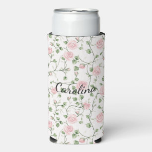 Pretty Pink Roses Floral   Seltzer Can Cooler