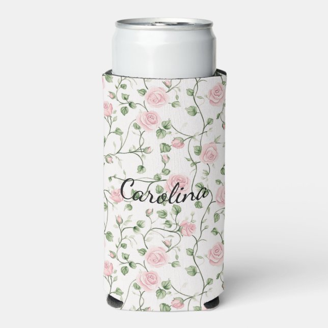 Pretty Pink Roses Floral   Seltzer Can Cooler (Seltzer Front)