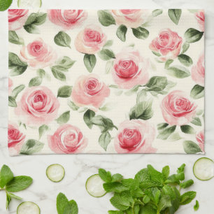 Pretty Pink Roses Floral Tea Towel