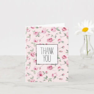 Pretty Pink Roses Floral Thank You Card