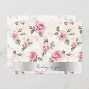 Pretty Pink Roses Floral Thinking of you Postcard