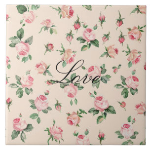 Pretty Pink Roses Floral Tile