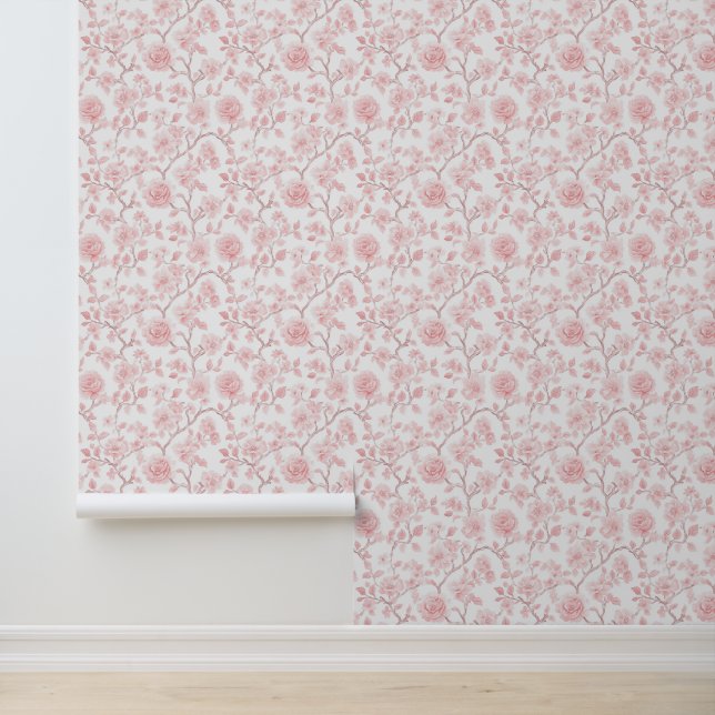 Pretty Pink Roses Floral Wallpaper (Application)