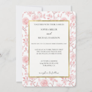 Pretty Pink Roses Floral Wedding Invitation