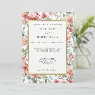Pretty Pink Roses Floral Wedding Invitation