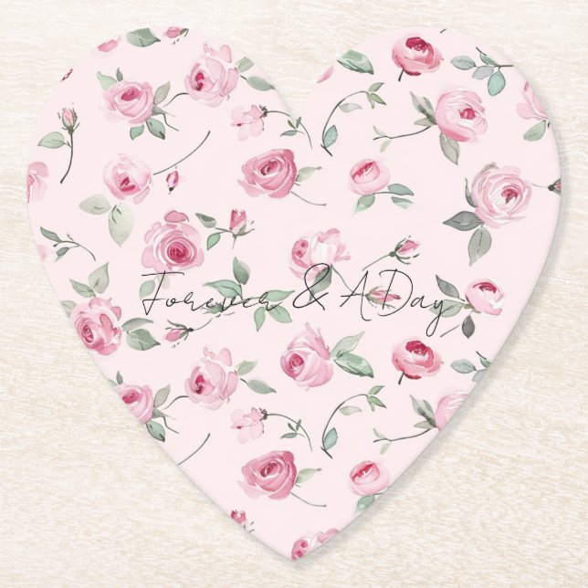 Pretty Pink Roses Floral Wedding   Paper Coaster (Front)