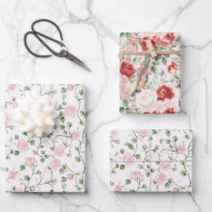Pretty Pink Roses Floral Wedding Wrapping Paper Sheet