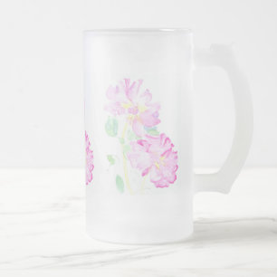 Pretty Pink Roses Frosted Glass Mug