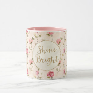 Pretty Pink Roses Gold Glitter Shine Bright Mug