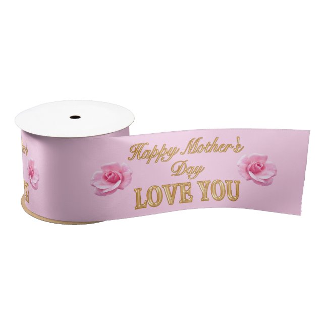 Pretty Pink Roses Happy Mother's Day Ribbons Satin Ribbon (Spool)