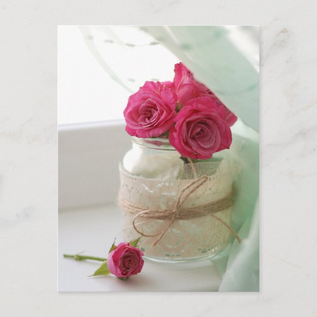 Pretty Pink Roses in a Glass jar Postcard (Front)