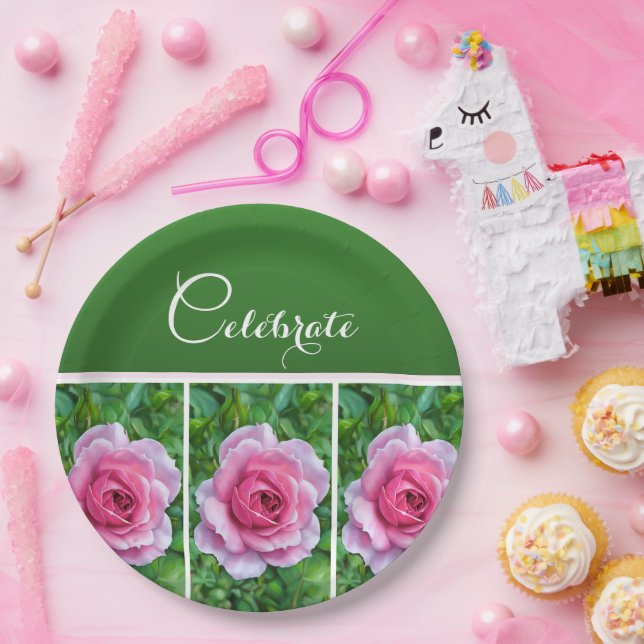 Pretty Pink Roses in a Row - Paper Plate (Party)
